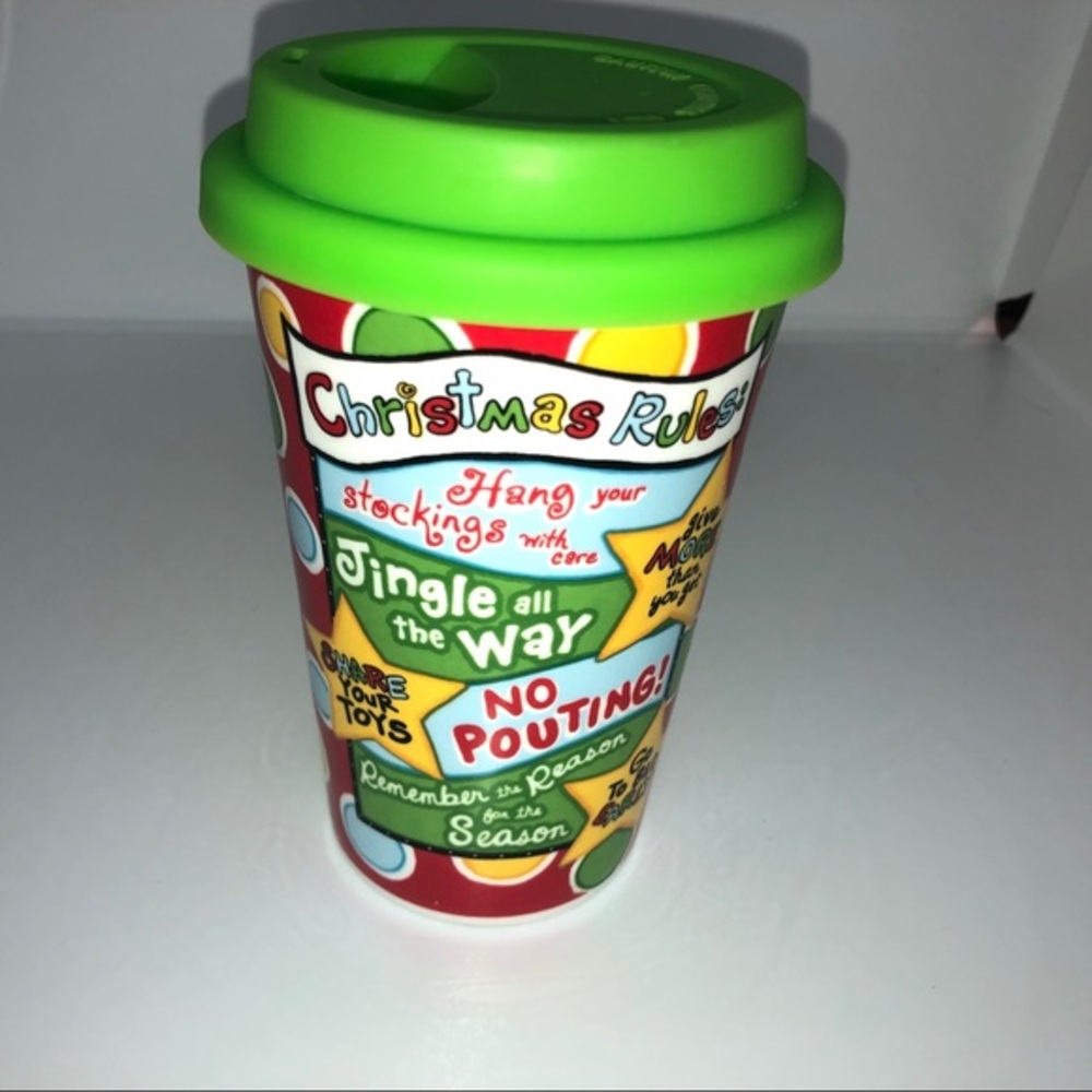 Burton Christmas Rules Ceramic Tumbler w/Lid‎ Colorful Holiday